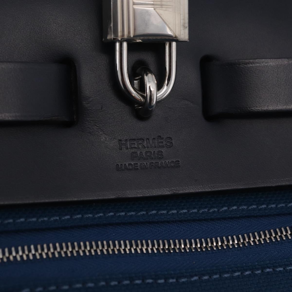 HERMES Herbag Zip PM Hand Bag Canvas Leather 2way Navy Silver Auth 202516SAM