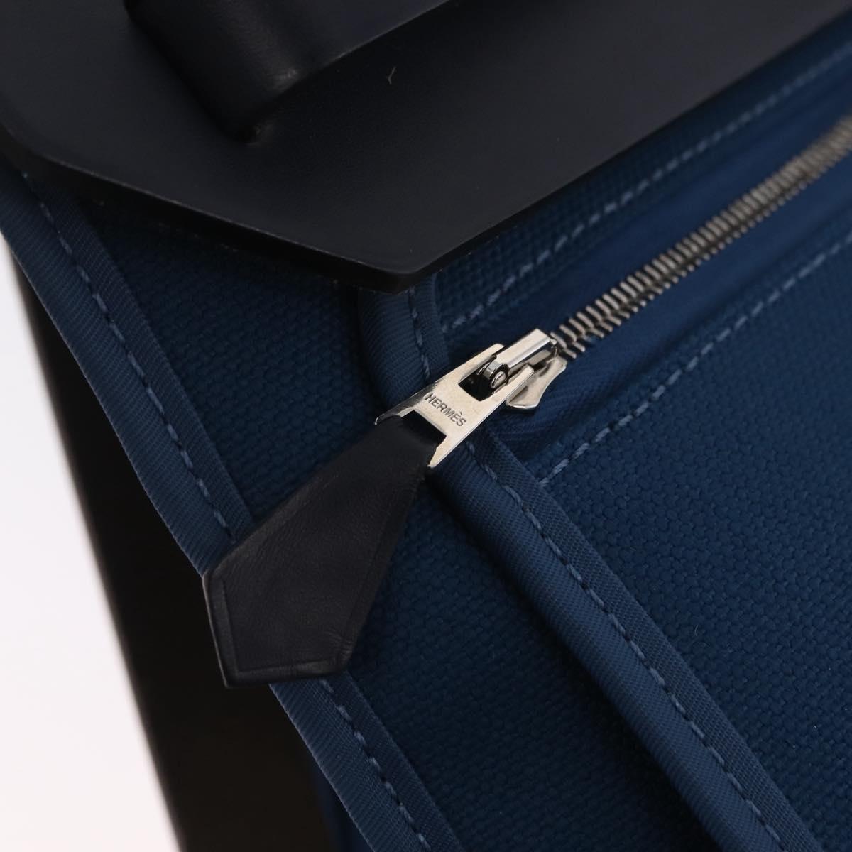 HERMES Herbag Zip PM Hand Bag Canvas Leather 2way Navy Silver Auth 202516SAM