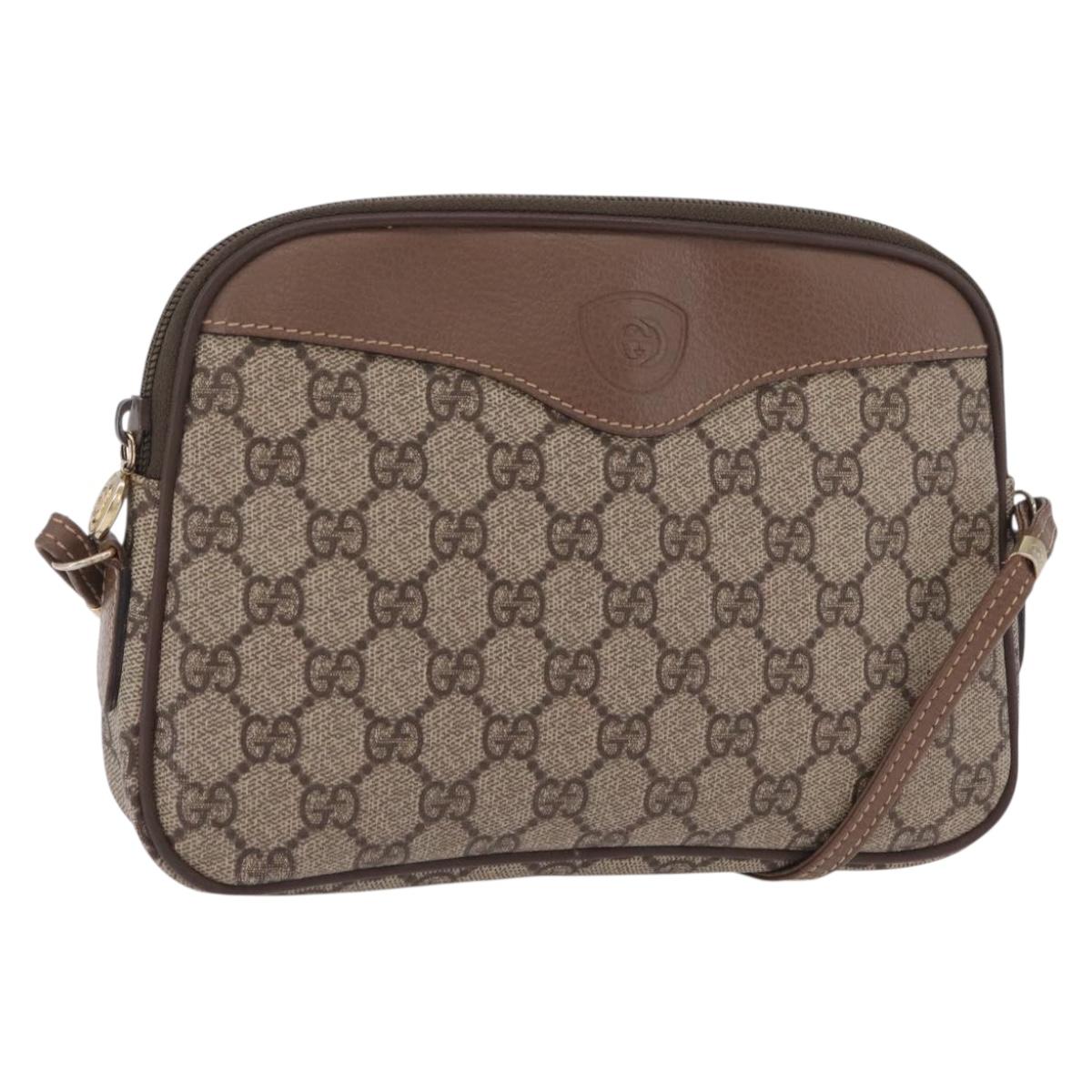 GUCCI GG Supreme Shoulder Bag PVC Beige Gold Auth 202517