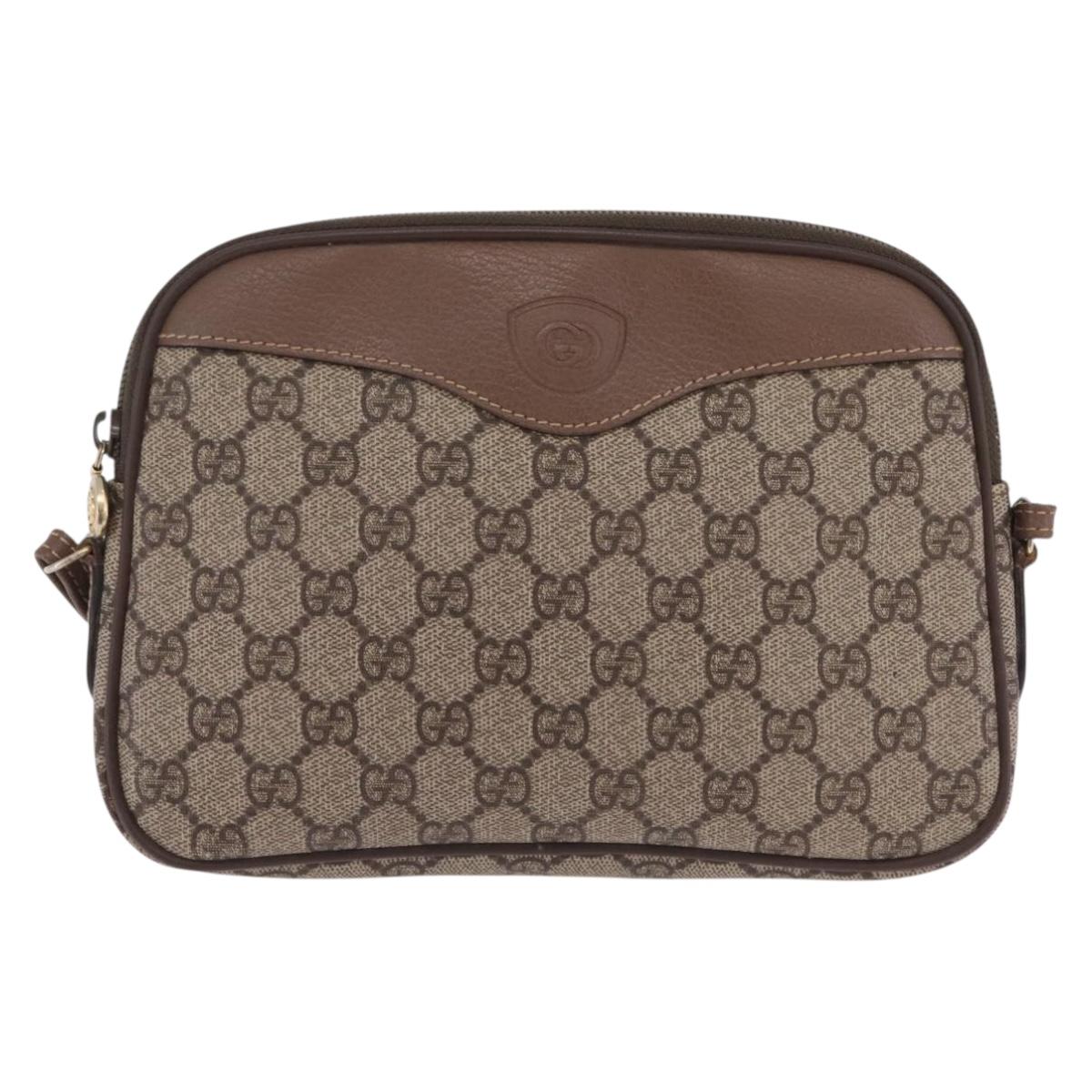 GUCCI GG Supreme Shoulder Bag PVC Beige Gold Auth 202517