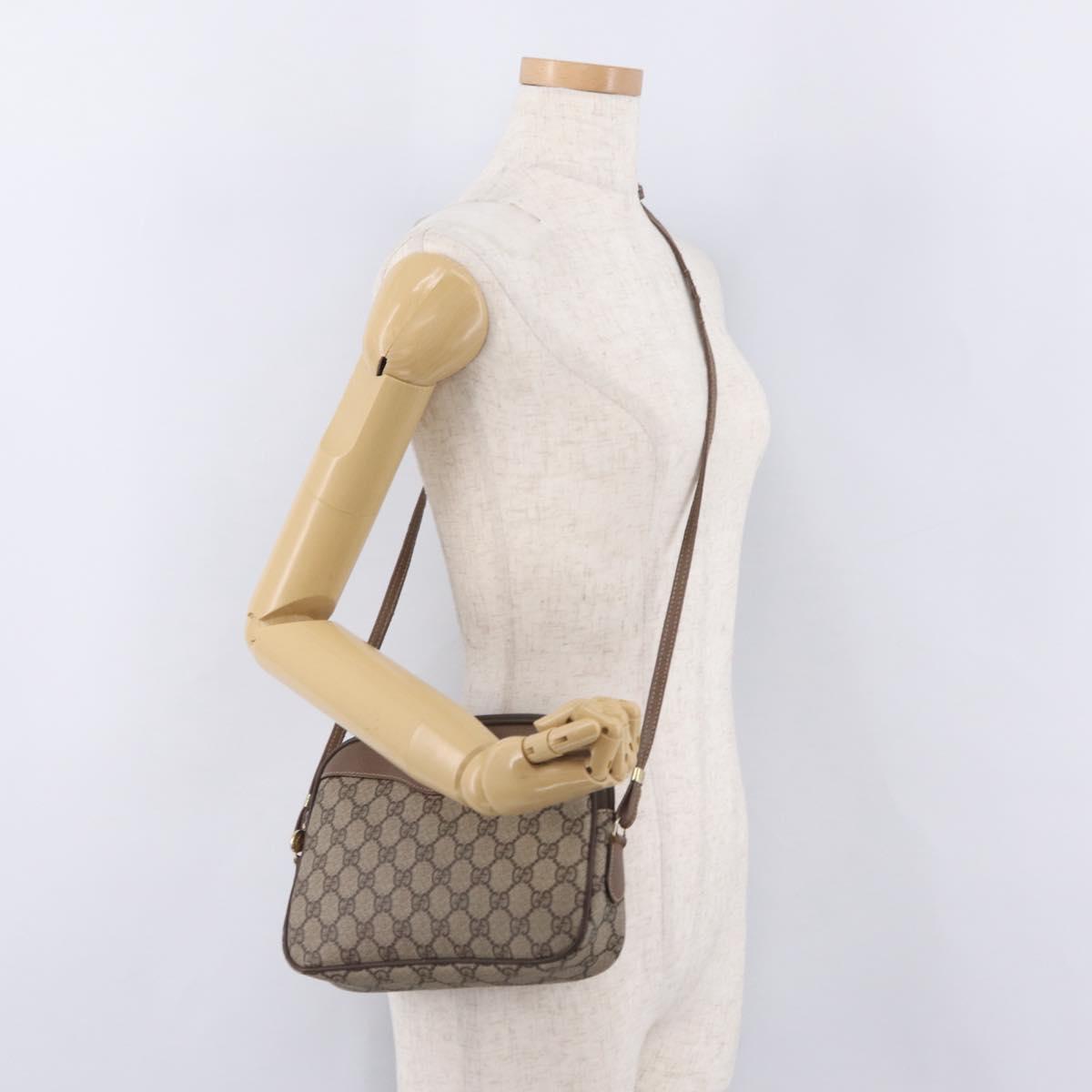 GUCCI GG Supreme Shoulder Bag PVC Beige Gold Auth 202517
