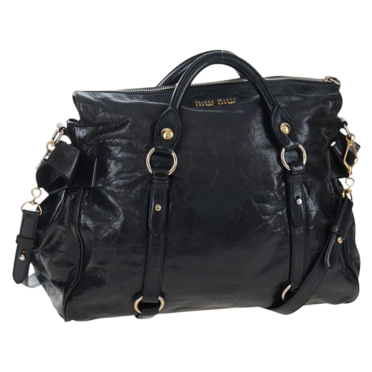 Miu Miu Hand Bag Vitellolux 2way Black Gold Auth 202521M