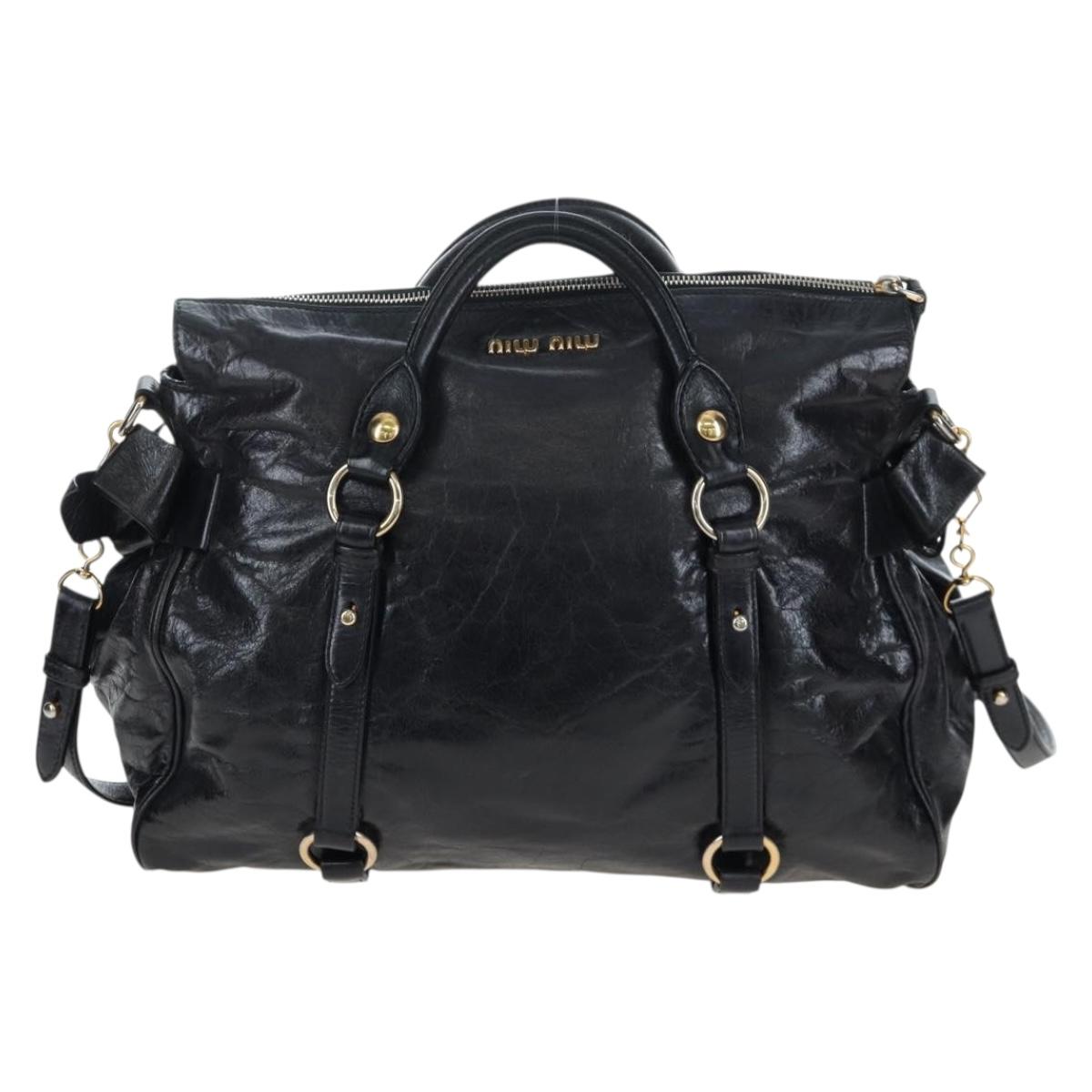Miu Miu Hand Bag Vitellolux 2way Black Gold Auth 202521M