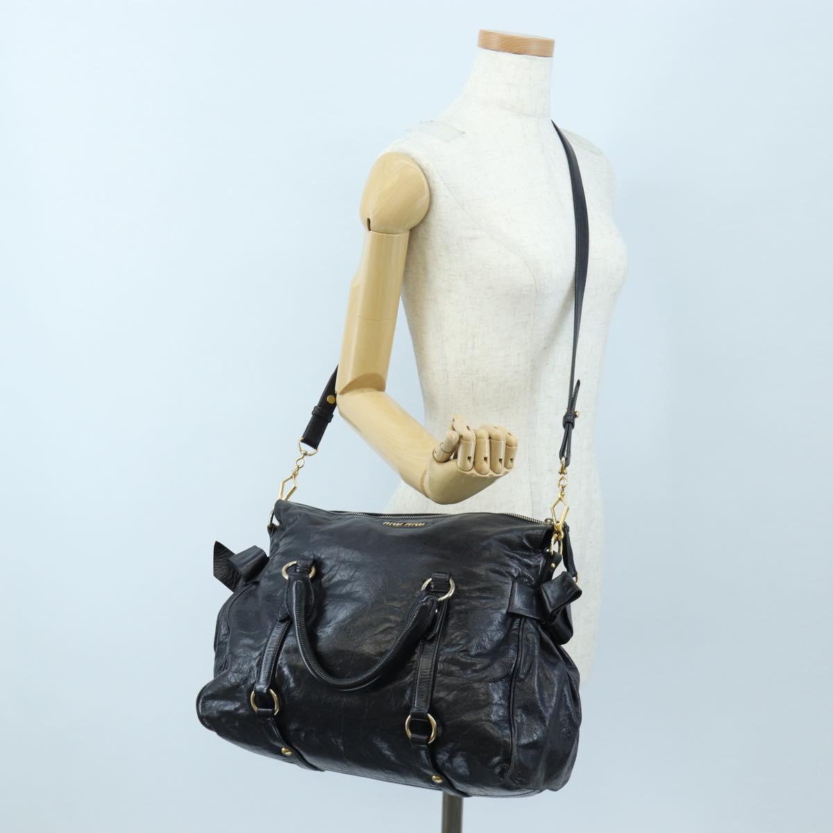 Miu Miu Hand Bag Vitellolux 2way Black Gold Auth 202521M