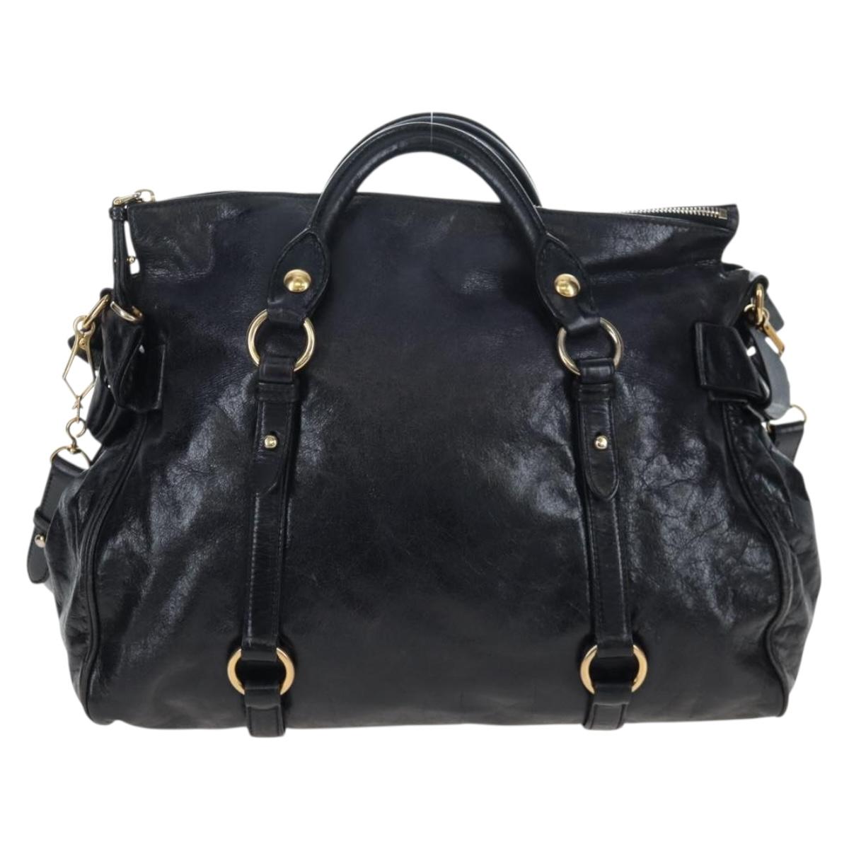 Miu Miu Hand Bag Vitellolux 2way Black Gold Auth 202521M