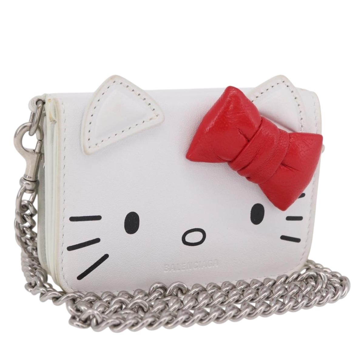 Balenciaga Chain Shoulder Compact Wallet Leather 2way White 623241 Auth 202531M