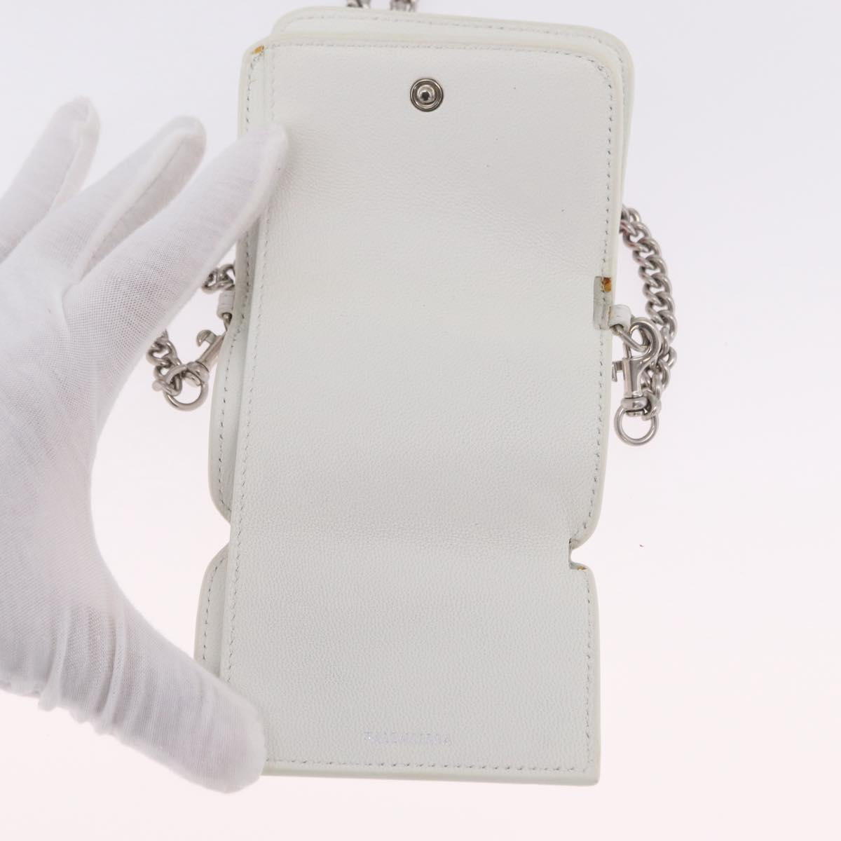 Balenciaga Chain Shoulder Compact Wallet Leather 2way White 623241 Auth 202531M