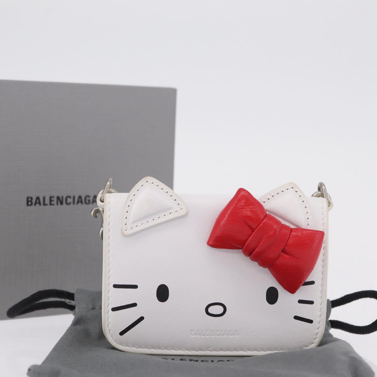 Balenciaga Chain Shoulder Compact Wallet Leather 2way White 623241 Auth 202531M