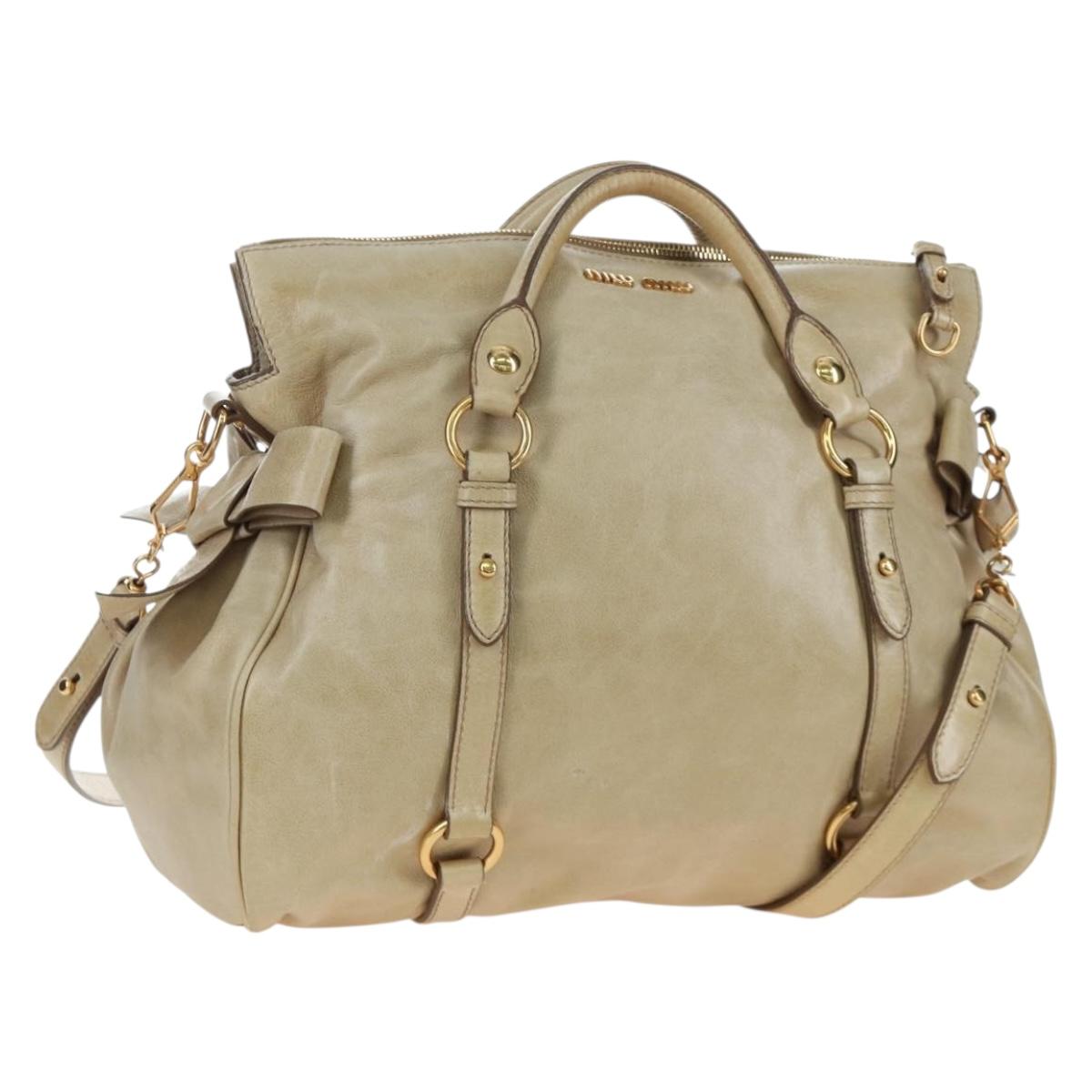 Miu Miu Hand Bag Vitellolux 2way Beige Gold Auth 202535M