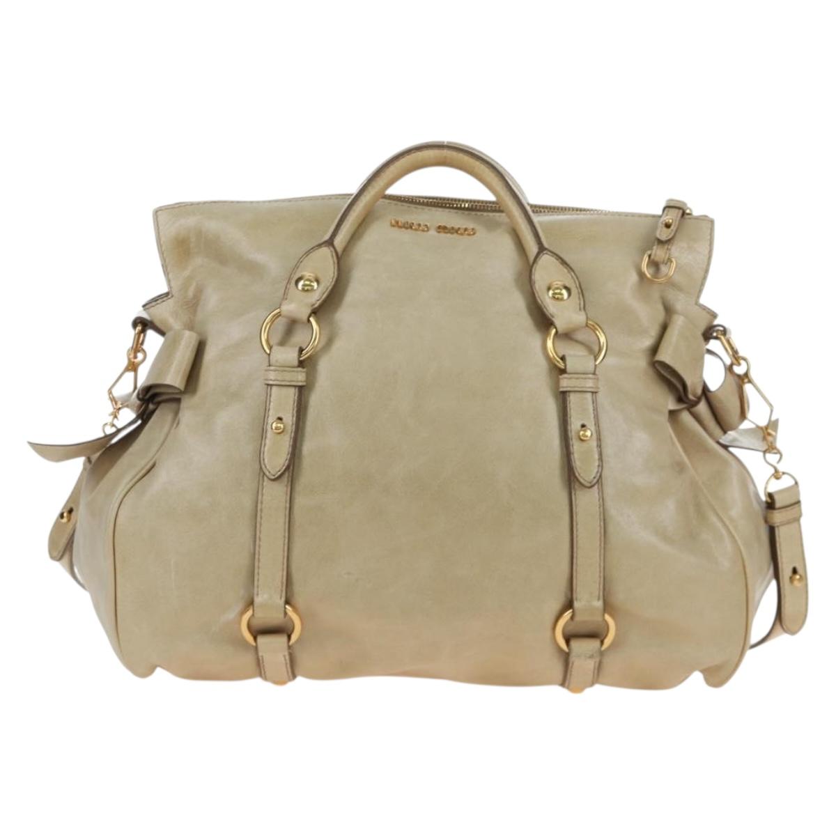 Miu Miu Hand Bag Vitellolux 2way Beige Gold Auth 202535M