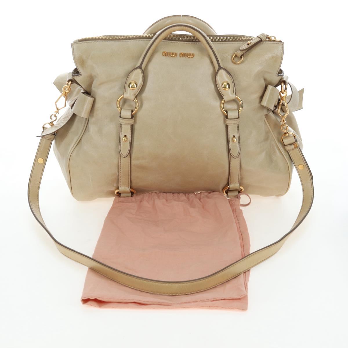Miu Miu Hand Bag Vitellolux 2way Beige Gold Auth 202535M