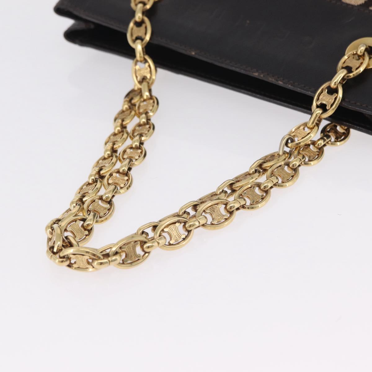 CELINE Chain Tote Bag Leather Beige Gold Auth 202538A