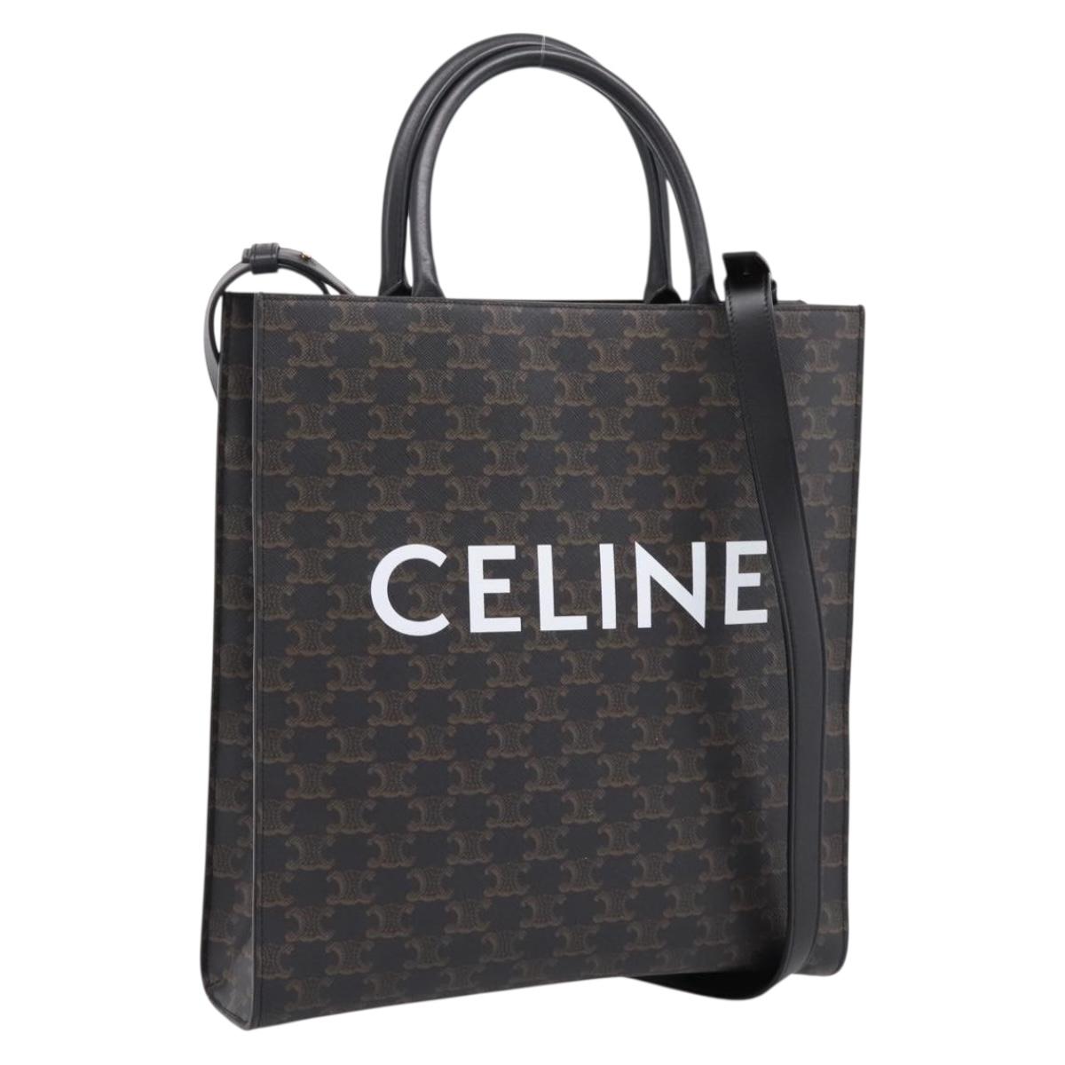 CELINE Triomphe Vertical Cabas Hand Bag PVC Black Gold Auth 202581V