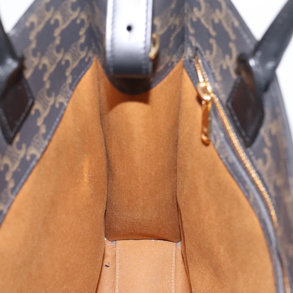 CELINE Triomphe Vertical Cabas Hand Bag PVC Black Gold Auth 202581V