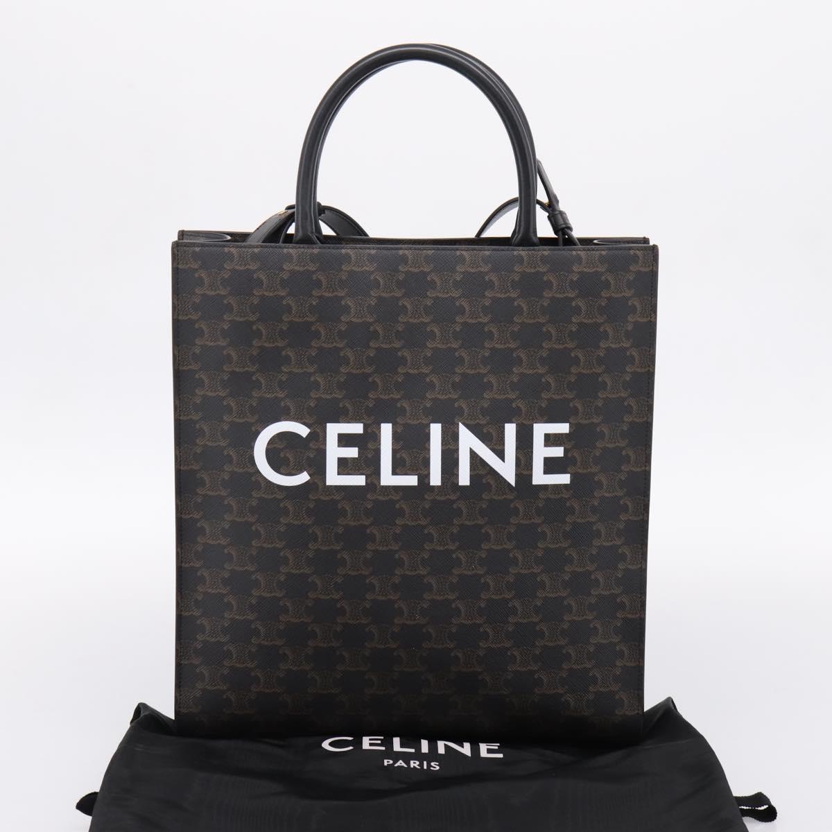 CELINE Triomphe Vertical Cabas Hand Bag PVC Black Gold Auth 202581V
