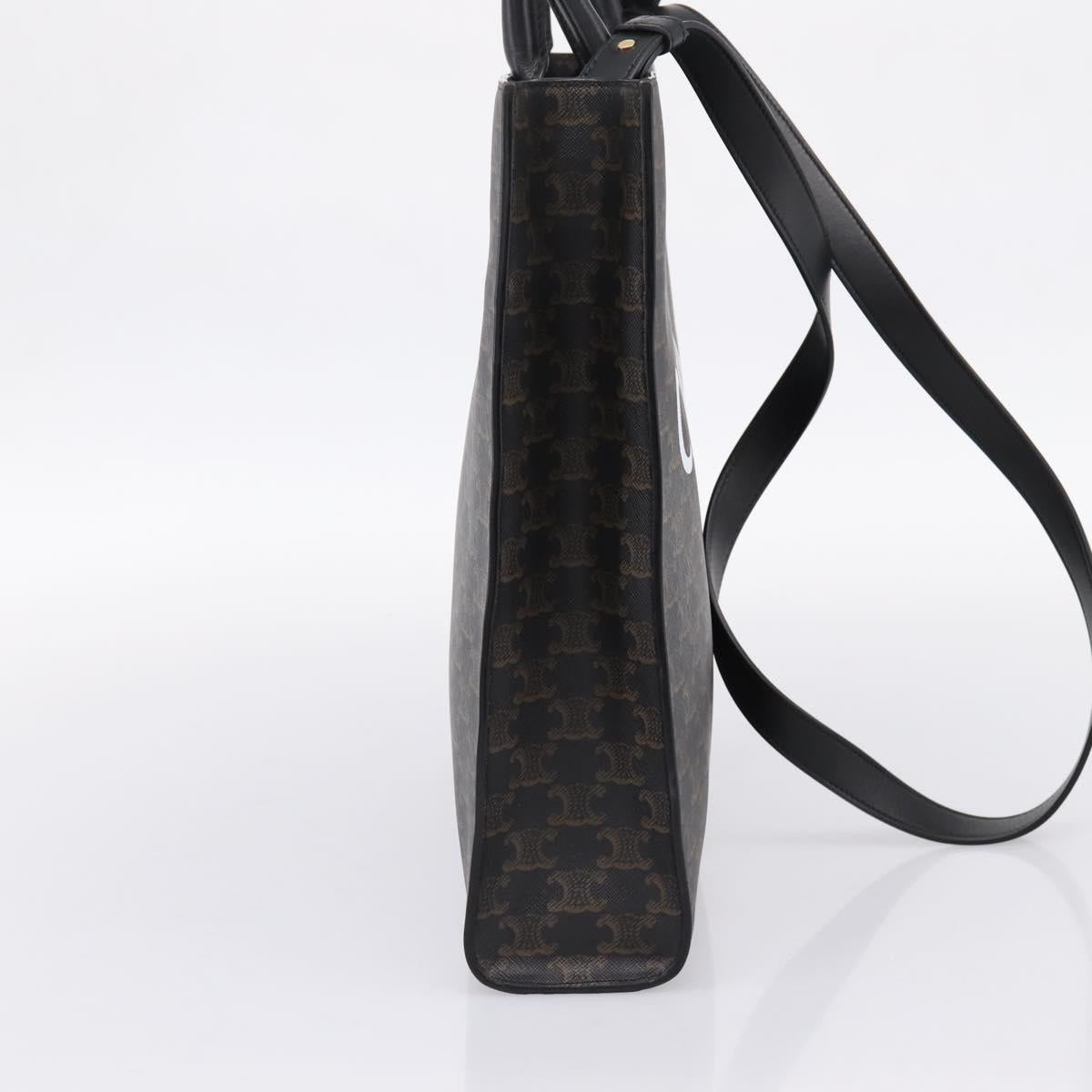CELINE Triomphe Vertical Cabas Hand Bag PVC Black Gold Auth 202581V