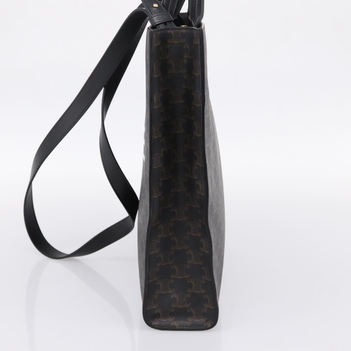 CELINE Triomphe Vertical Cabas Hand Bag PVC Black Gold Auth 202581V