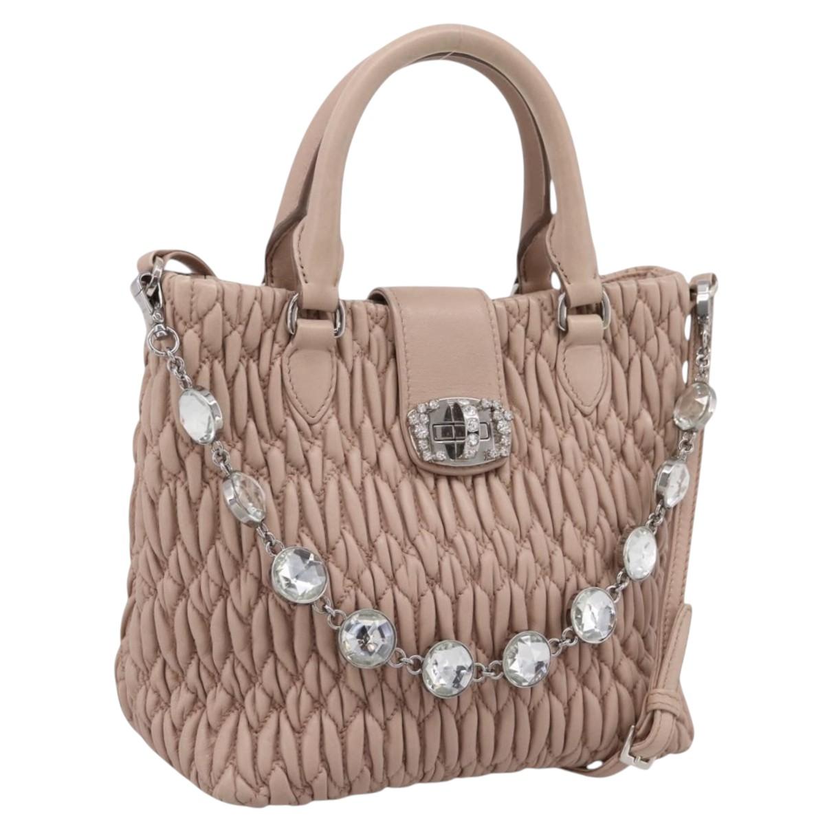 Miu Miu Matelasse Chain Shoulder Bag Leather 2way Pink Silver Auth 202582V