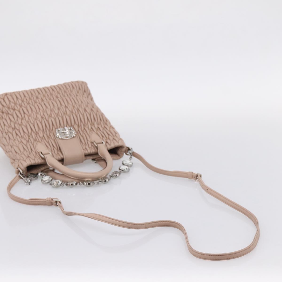 Miu Miu Matelasse Chain Shoulder Bag Leather 2way Pink Silver Auth 202582V