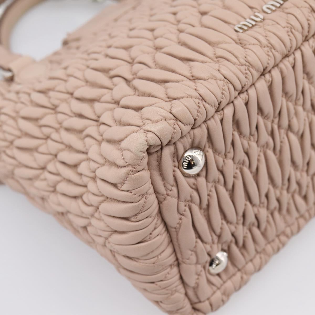 Miu Miu Matelasse Chain Shoulder Bag Leather 2way Pink Silver Auth 202582V