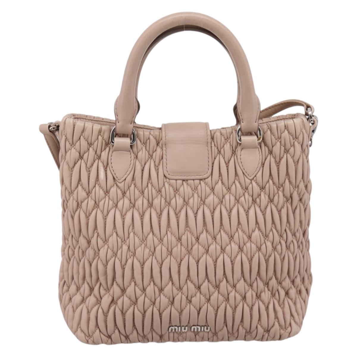 Miu Miu Matelasse Chain Shoulder Bag Leather 2way Pink Silver Auth 202582V