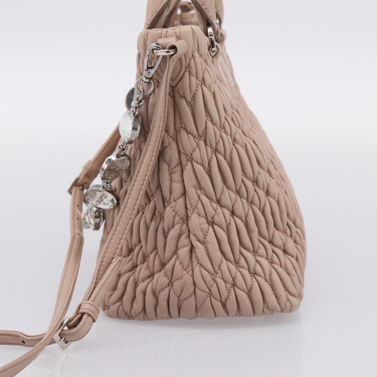 Miu Miu Matelasse Chain Shoulder Bag Leather 2way Pink Silver Auth 202582V
