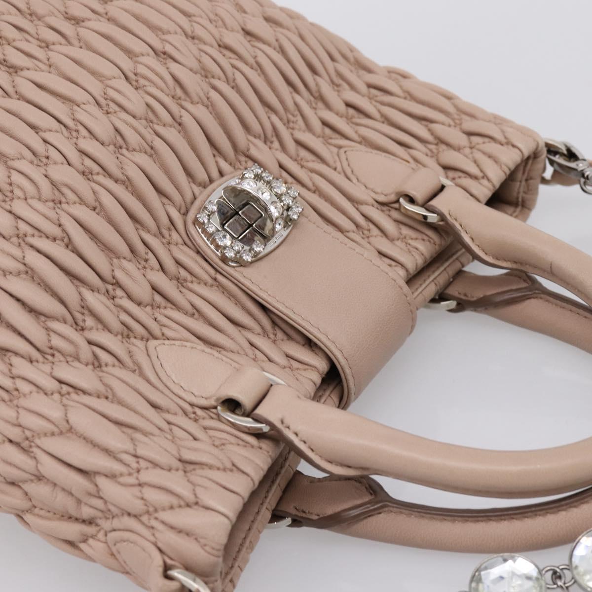 Miu Miu Matelasse Chain Shoulder Bag Leather 2way Pink Silver Auth 202582V