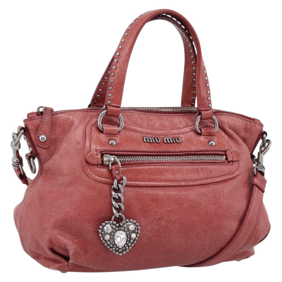 Miu Miu Vitellolux Hand Bag Leather 2way Pink Silver Auth 202584V