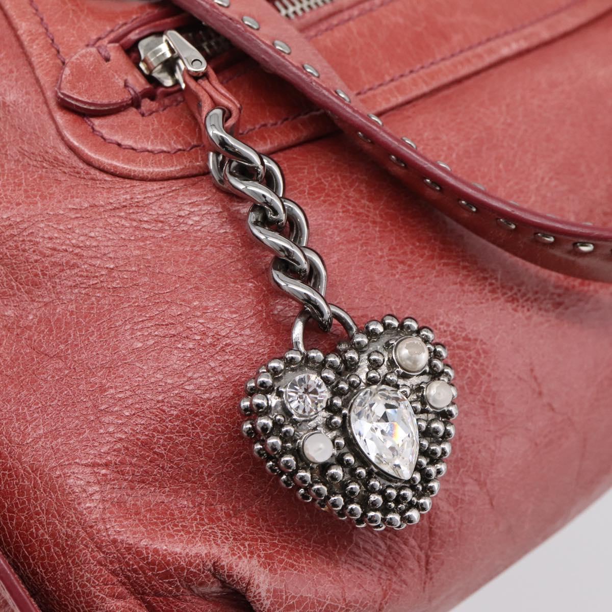 Miu Miu Vitellolux Hand Bag Leather 2way Pink Silver Auth 202584V