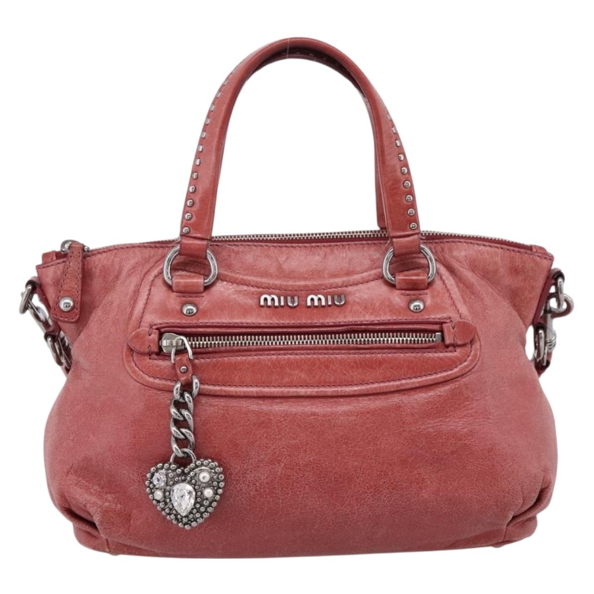 Miu Miu Vitellolux Hand Bag Leather 2way Pink Silver Auth 202584V