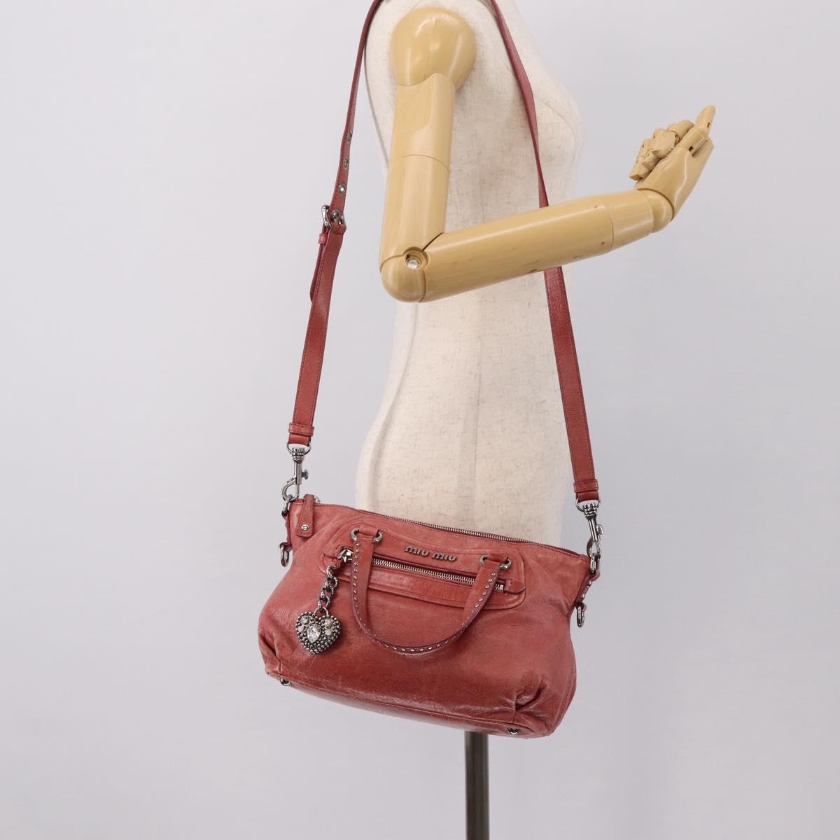 Miu Miu Vitellolux Hand Bag Leather 2way Pink Silver Auth 202584V