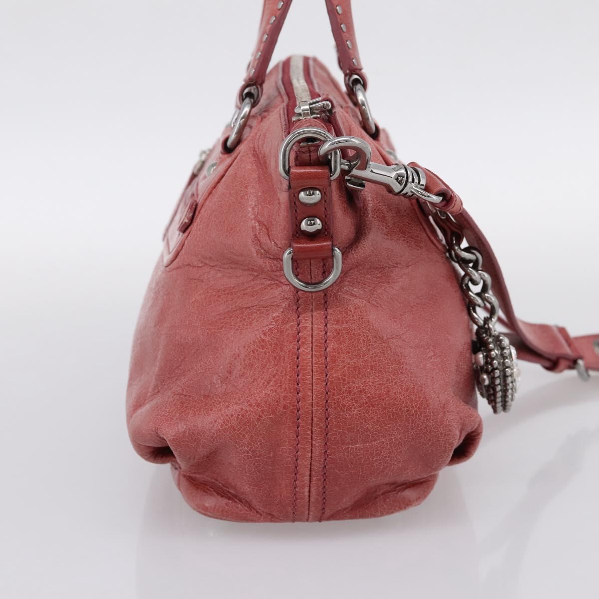 Miu Miu Vitellolux Hand Bag Leather 2way Pink Silver Auth 202584V