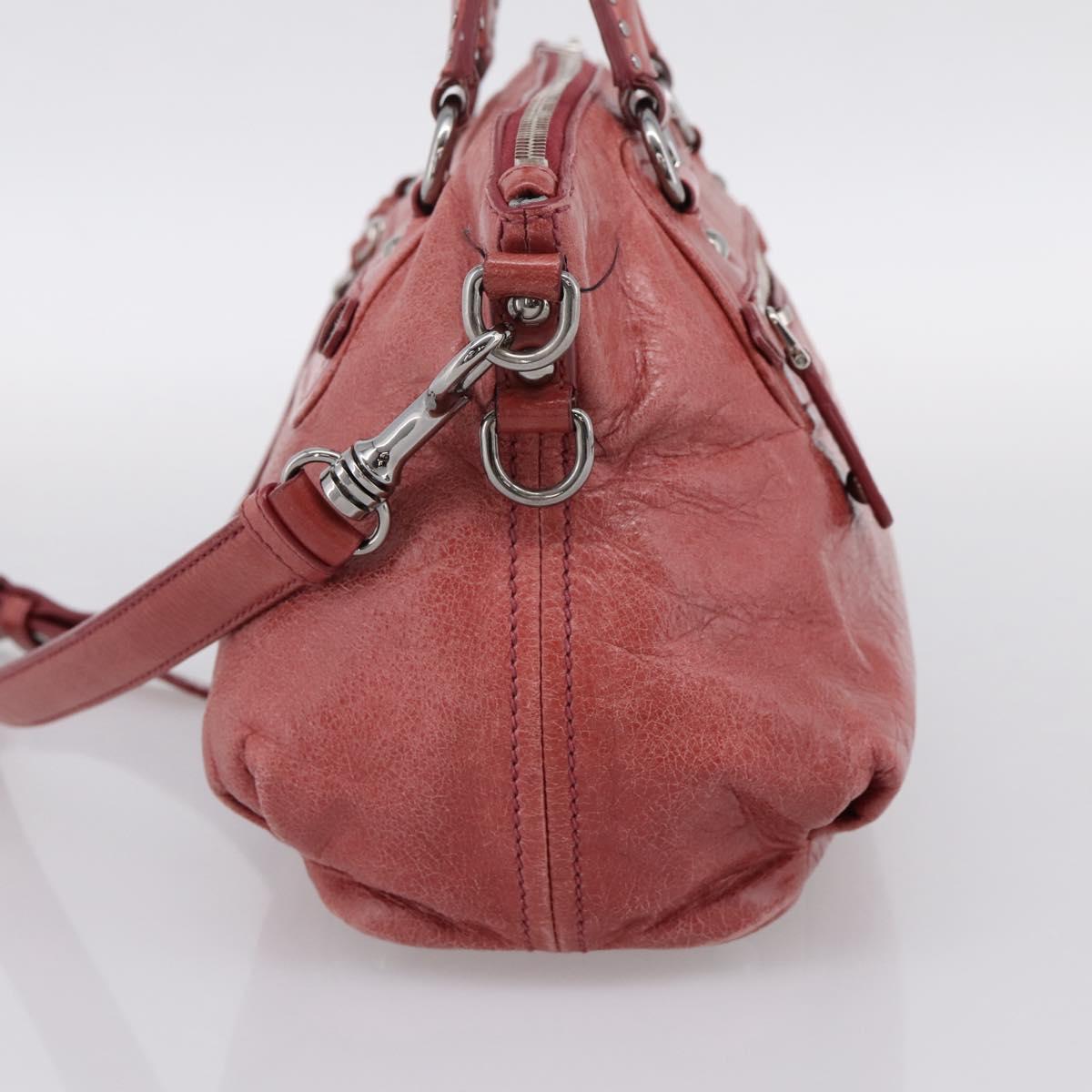 Miu Miu Vitellolux Hand Bag Leather 2way Pink Silver Auth 202584V