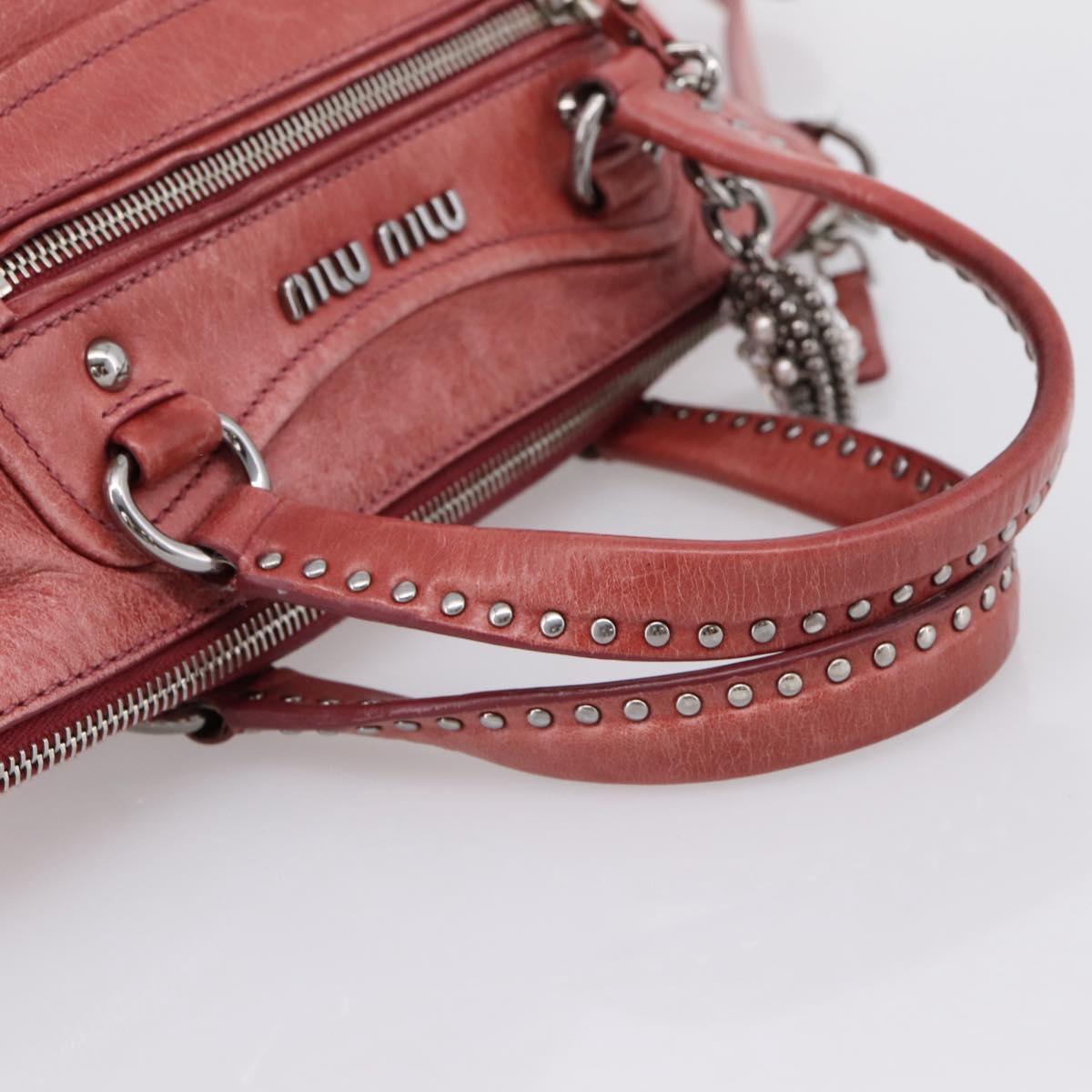 Miu Miu Vitellolux Hand Bag Leather 2way Pink Silver Auth 202584V