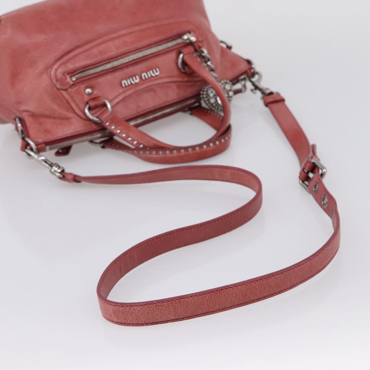 Miu Miu Vitellolux Hand Bag Leather 2way Pink Silver Auth 202584V