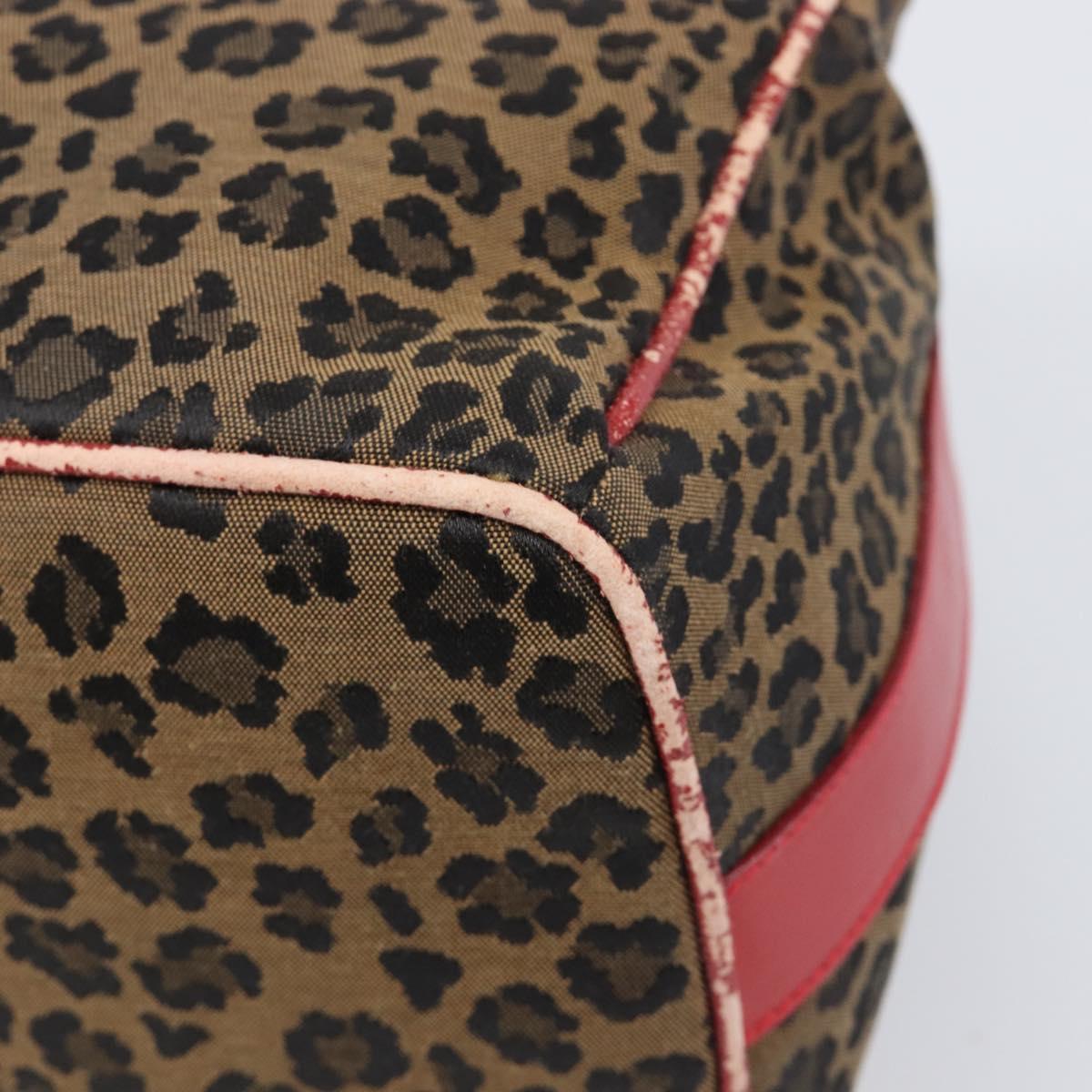 FENDI Vanity Cosmetic Pouch Canvas Brown Gold Tone Leopard Auth 202585