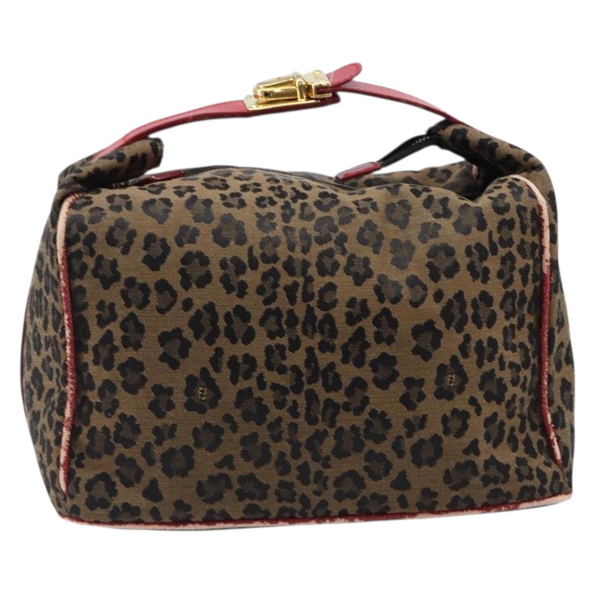 FENDI Vanity Cosmetic Pouch Canvas Brown Gold Tone Leopard Auth 202585