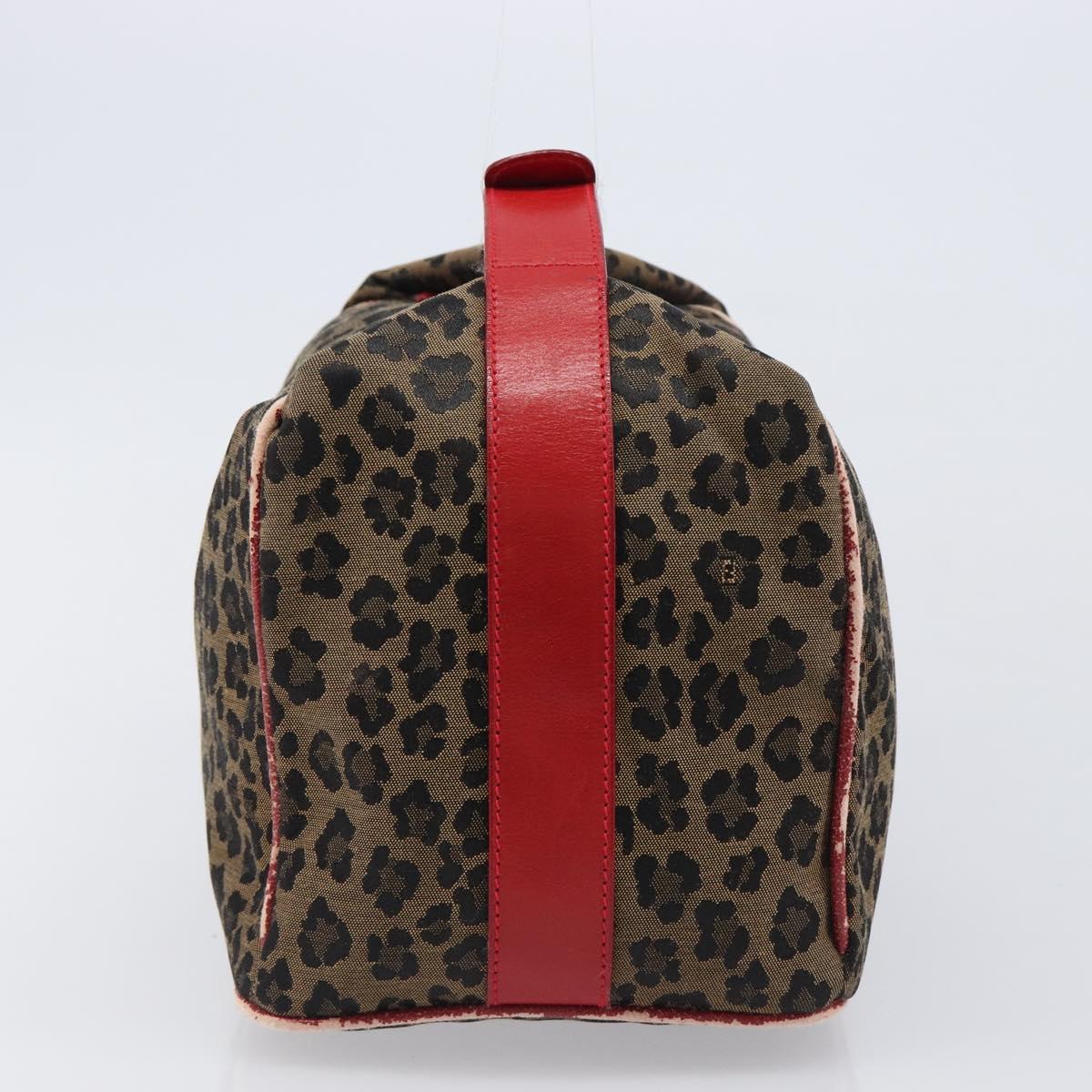 FENDI Vanity Cosmetic Pouch Canvas Brown Gold Tone Leopard Auth 202585