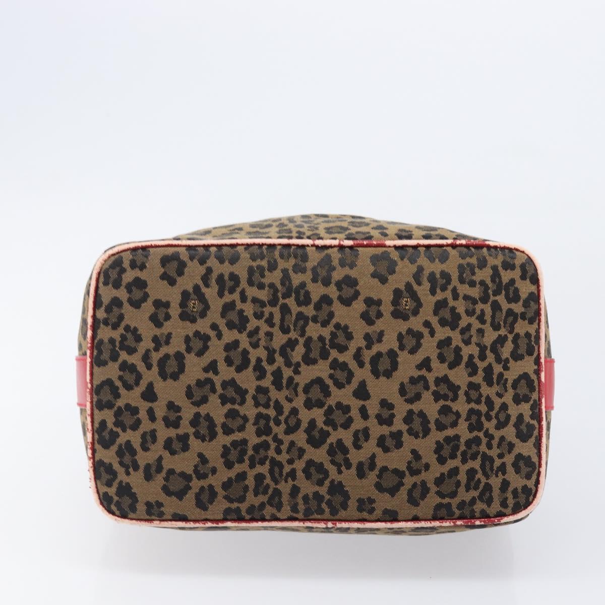 FENDI Vanity Cosmetic Pouch Canvas Brown Gold Tone Leopard Auth 202585