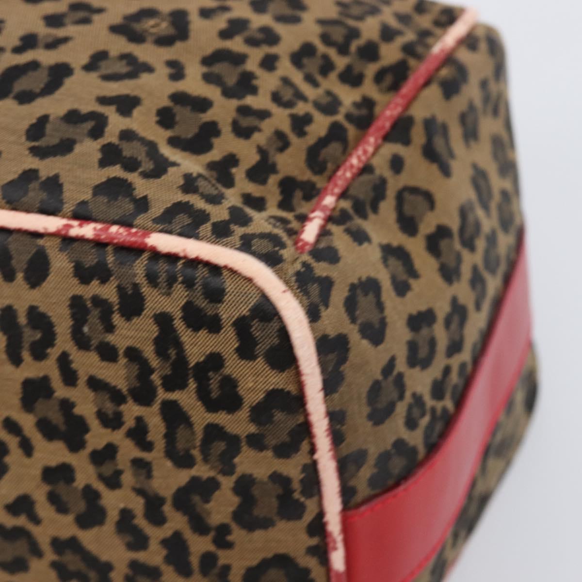 FENDI Vanity Cosmetic Pouch Canvas Brown Gold Tone Leopard Auth 202585