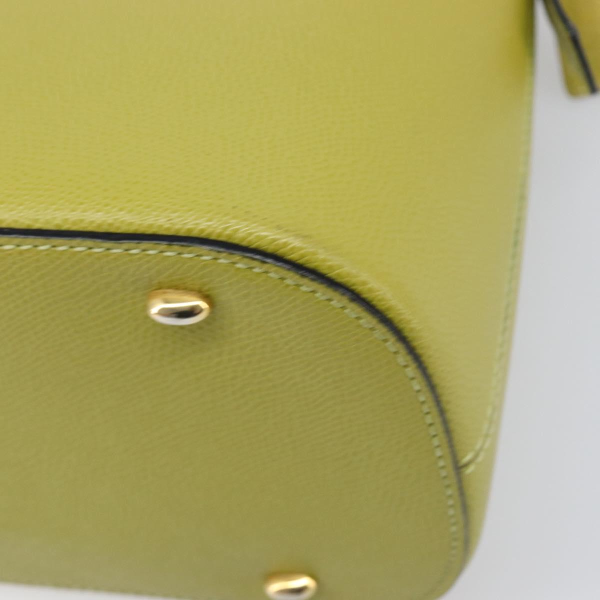 CELINE Hand Bag Leather 2way Green Gold Tone Auth 202586