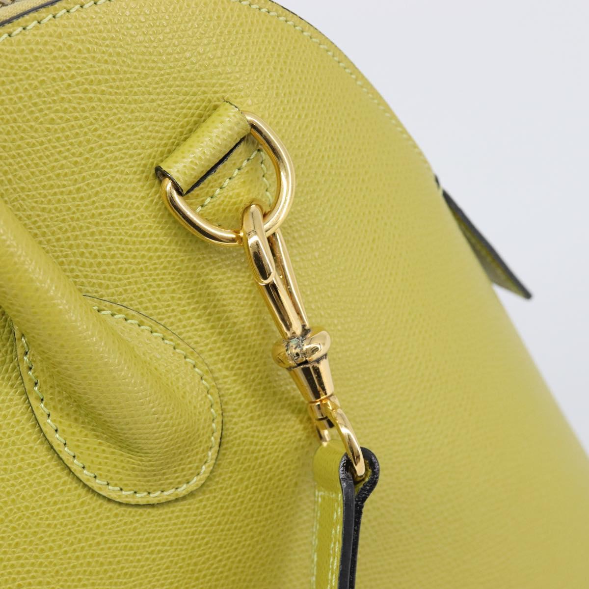 CELINE Hand Bag Leather 2way Green Gold Tone Auth 202586