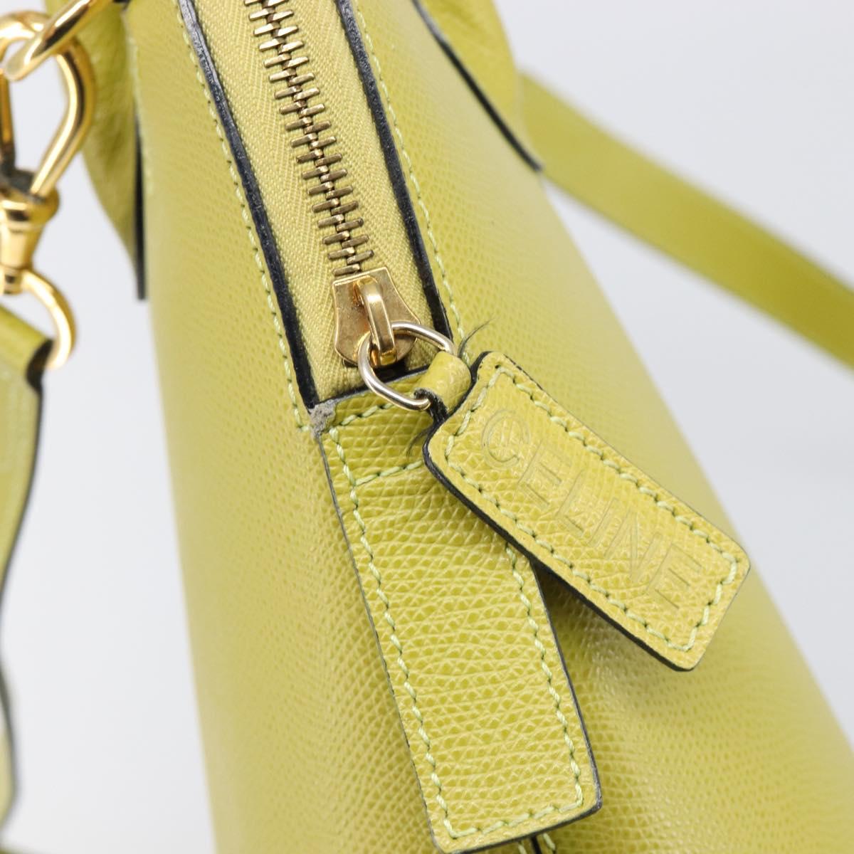 CELINE Hand Bag Leather 2way Green Gold Tone Auth 202586