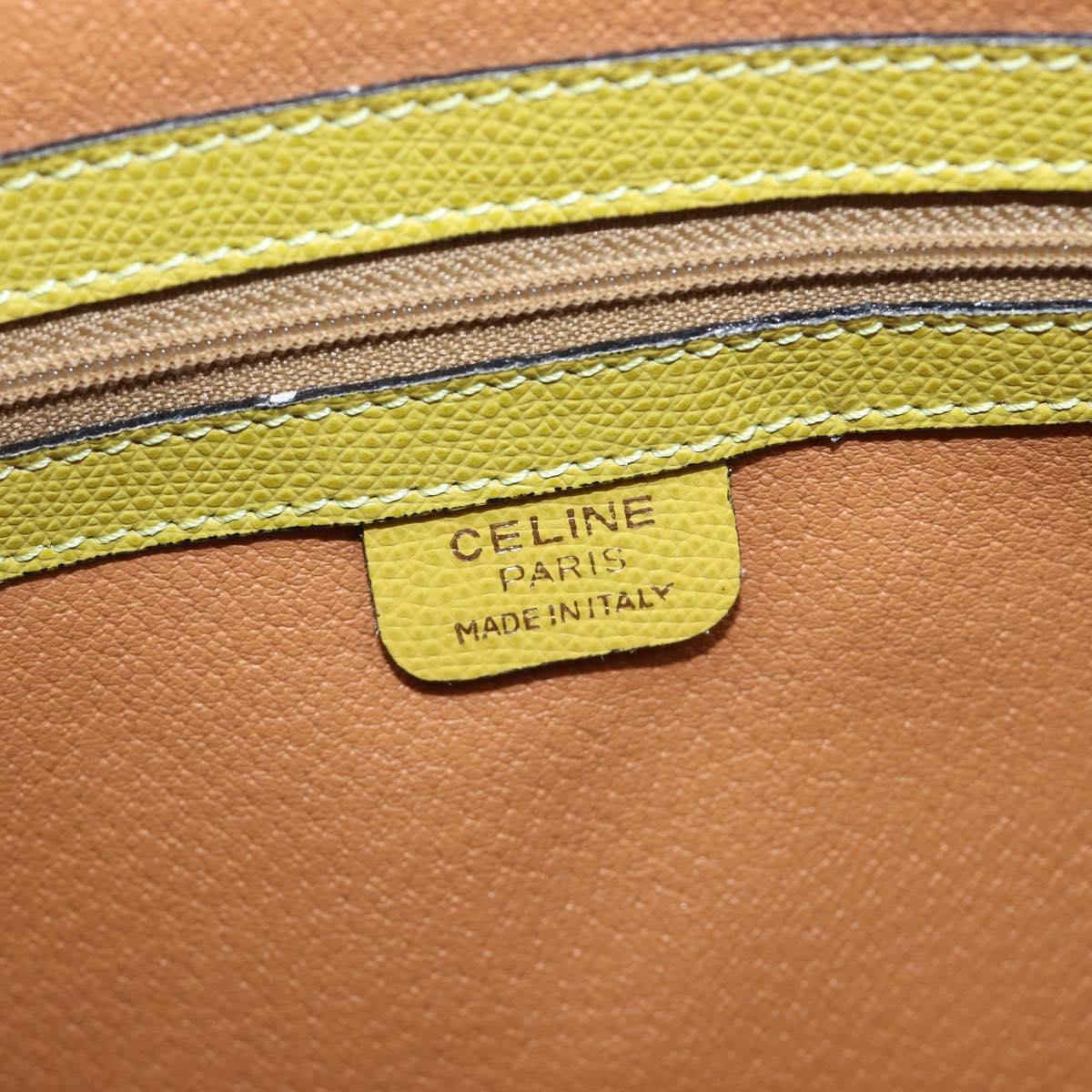 CELINE Hand Bag Leather 2way Green Gold Tone Auth 202586