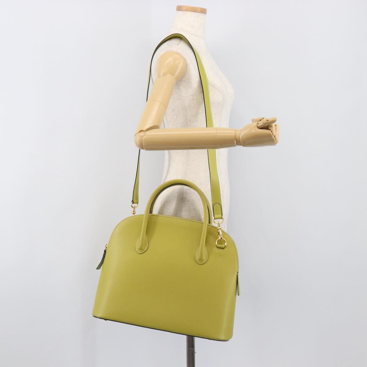 CELINE Hand Bag Leather 2way Green Gold Tone Auth 202586