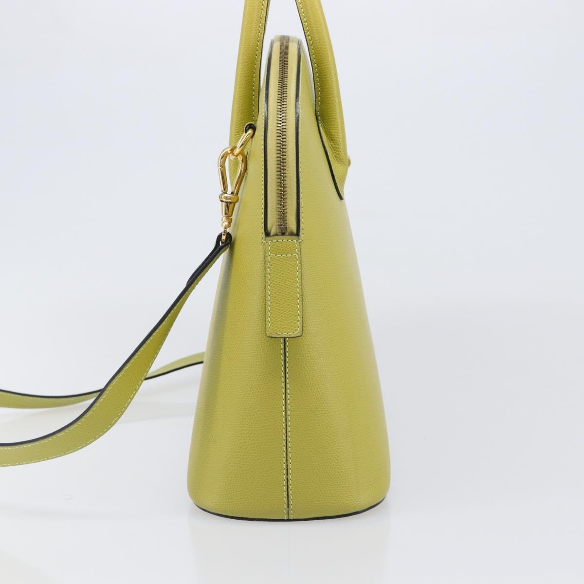 CELINE Hand Bag Leather 2way Green Gold Tone Auth 202586