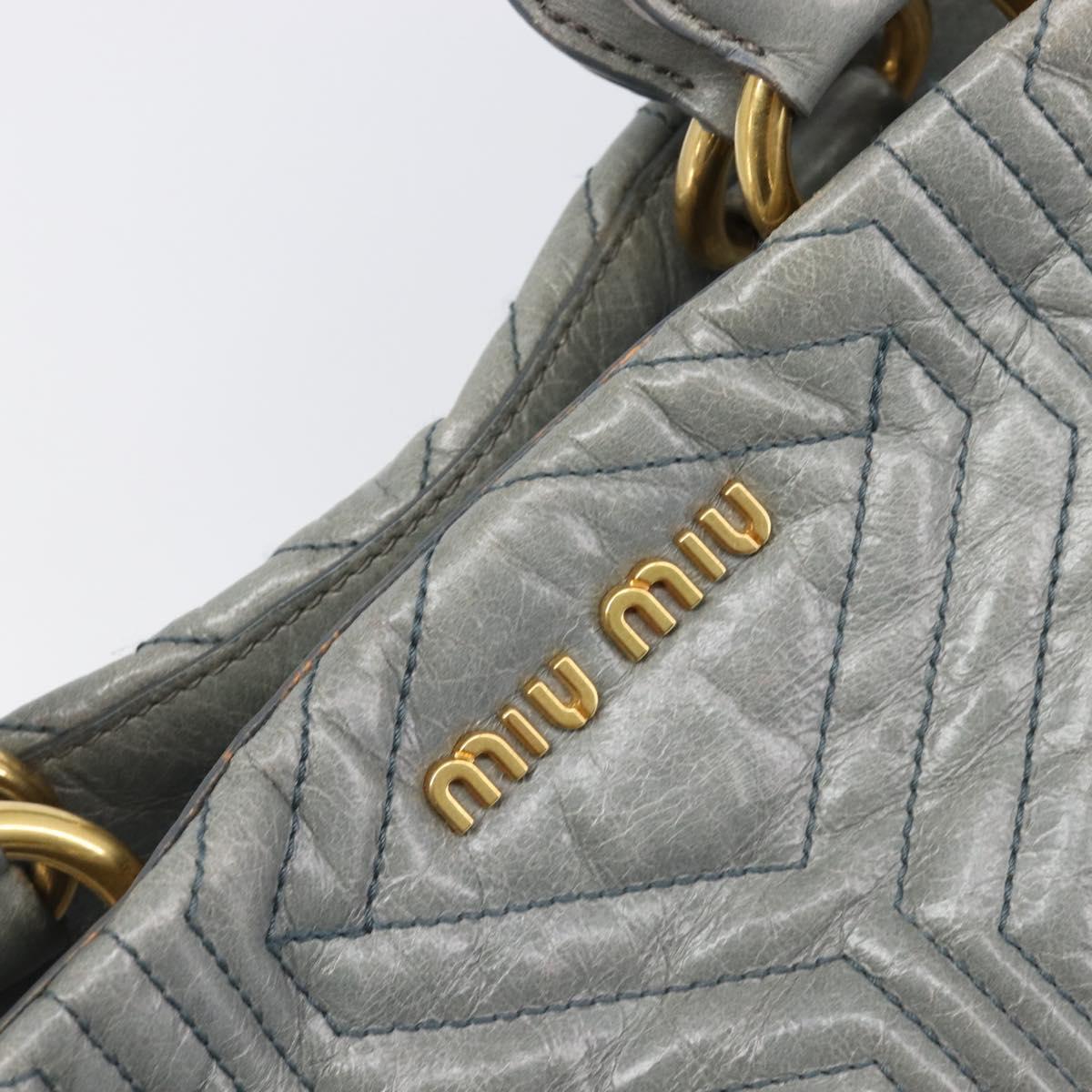 Miu Miu Vitellolux Hand Bag Leather 2way Gray Gold Tone Auth 202588V