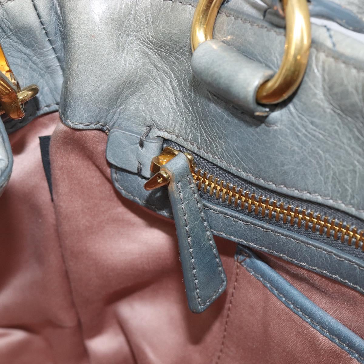 Miu Miu Vitellolux Hand Bag Leather 2way Gray Gold Tone Auth 202588V