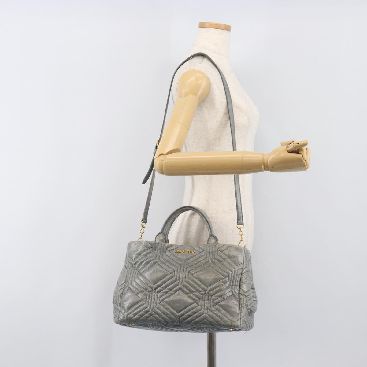 Miu Miu Vitellolux Hand Bag Leather 2way Gray Gold Tone Auth 202588V
