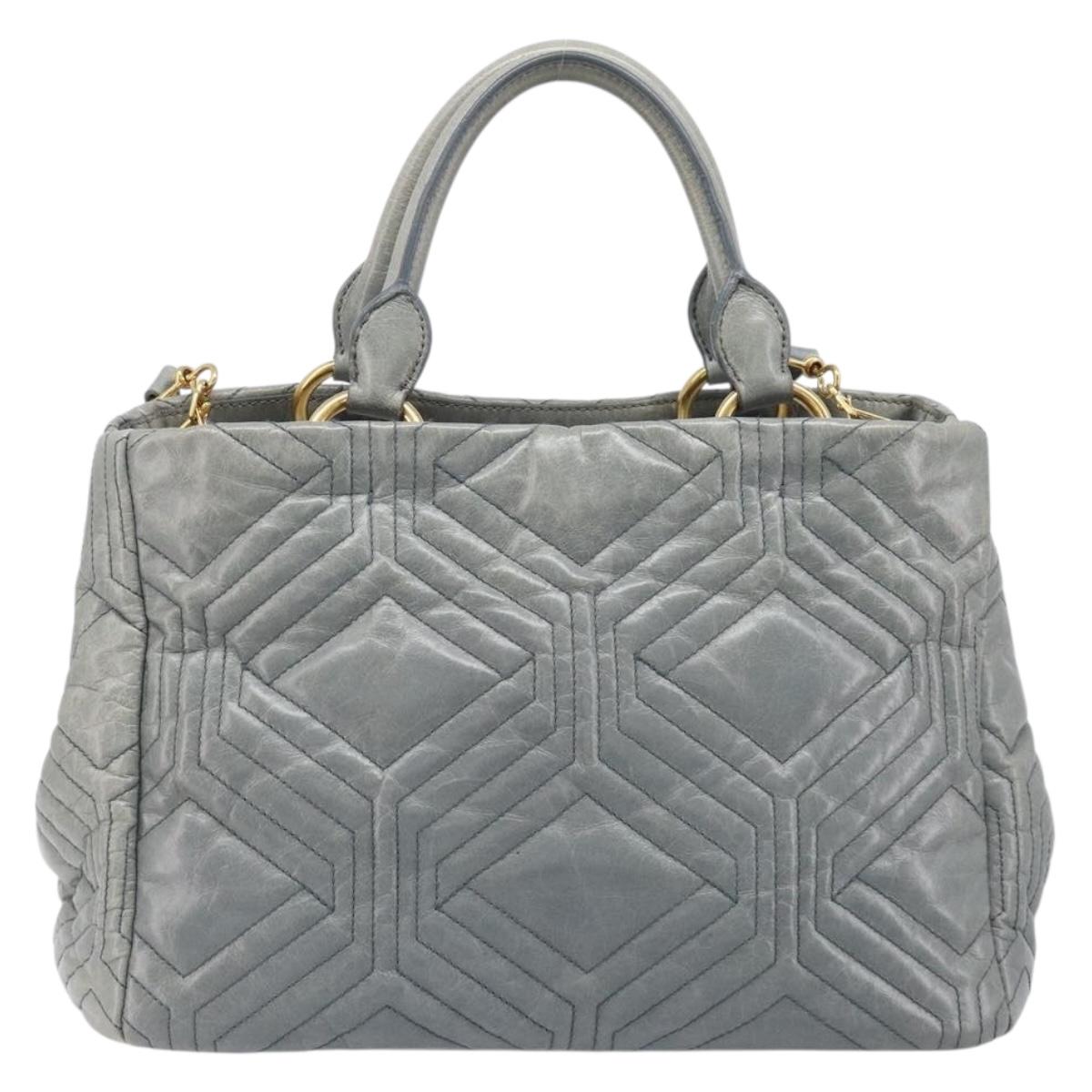 Miu Miu Vitellolux Hand Bag Leather 2way Gray Gold Tone Auth 202588V
